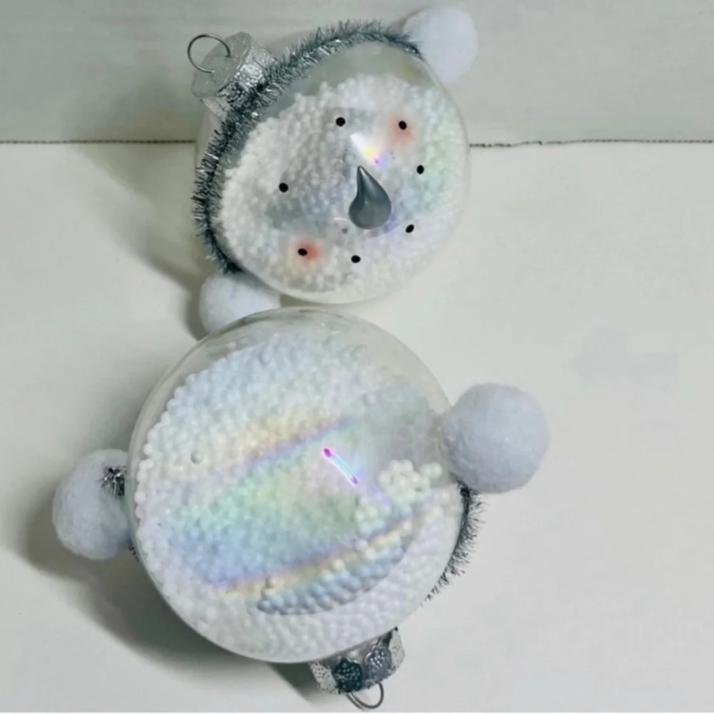 VINTAGE GLASS SNOWMAN’S FACE CHRISTMAS TREE ORNAMENTS (SET OF 2) MINT CONDITION
